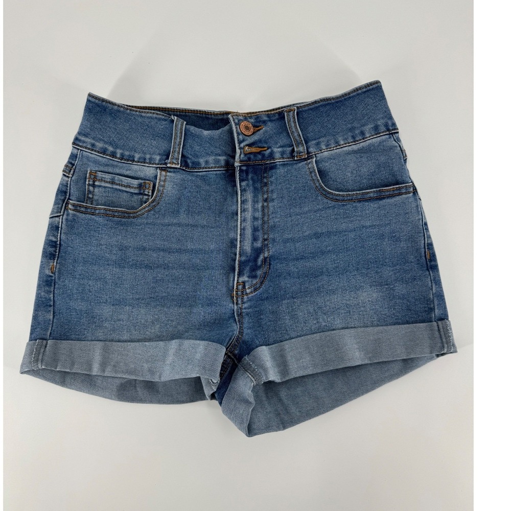 Forever 21 Women Blue Denim High Rise Cuffed Shorts Size 27